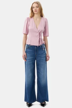GANNI Topper<Pink Washed Satin Wrap-bluse BleachedMauve