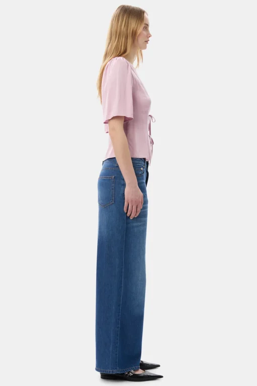 GANNI Topper<Pink Washed Satin Wrap-bluse BleachedMauve