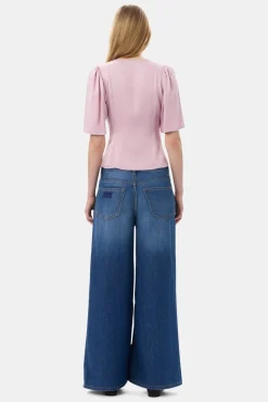 GANNI Topper<Pink Washed Satin Wrap-bluse BleachedMauve