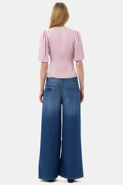 GANNI Topper<Pink Washed Satin Wrap-bluse BleachedMauve