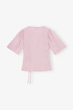 GANNI Topper<Pink Washed Satin Wrap-bluse BleachedMauve
