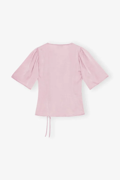 GANNI Topper<Pink Washed Satin Wrap-bluse BleachedMauve