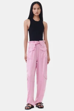 GANNI Bukser<Pink Washed Satin-bukse BleachedMauve