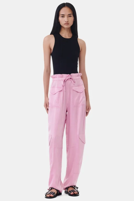 GANNI Bukser<Pink Washed Satin-bukse BleachedMauve