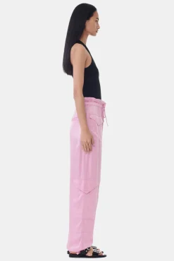 GANNI Bukser<Pink Washed Satin-bukse BleachedMauve