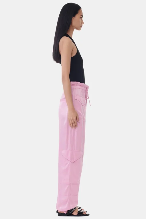 GANNI Bukser<Pink Washed Satin-bukse BleachedMauve