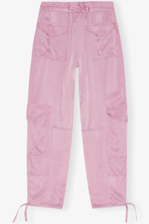 GANNI Bukser<Pink Washed Satin-bukse BleachedMauve