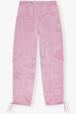 GANNI Bukser<Pink Washed Satin-bukse BleachedMauve