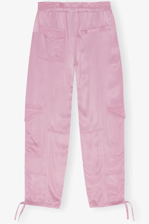 GANNI Bukser<Pink Washed Satin-bukse BleachedMauve