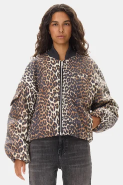 GANNI Ganni Exclusives | Leopardmønster Klær<Printed Canvas Oversized Short Bomber-jakke AlmondMilk