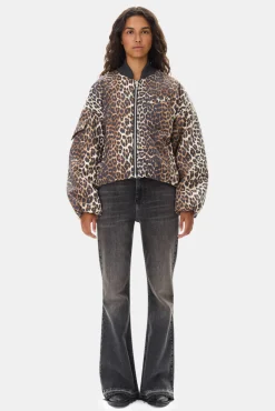 GANNI Ganni Exclusives | Leopardmønster Klær<Printed Canvas Oversized Short Bomber-jakke AlmondMilk