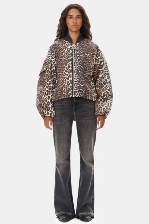 GANNI Ganni Exclusives | Leopardmønster Klær<Printed Canvas Oversized Short Bomber-jakke AlmondMilk