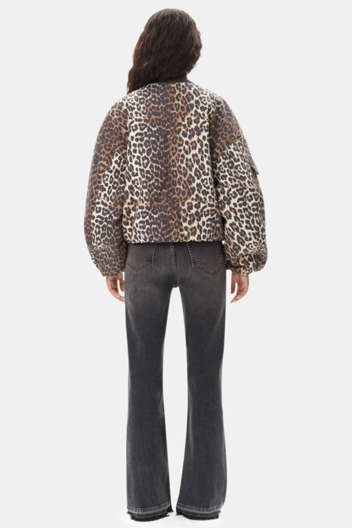 GANNI Ganni Exclusives | Leopardmønster Klær<Printed Canvas Oversized Short Bomber-jakke AlmondMilk