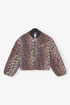 GANNI Ganni Exclusives | Leopardmønster Klær<Printed Canvas Oversized Short Bomber-jakke AlmondMilk