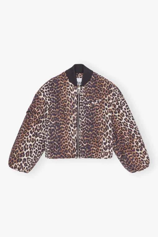 GANNI Ganni Exclusives | Leopardmønster Klær<Printed Canvas Oversized Short Bomber-jakke AlmondMilk