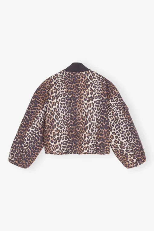 GANNI Ganni Exclusives | Leopardmønster Klær<Printed Canvas Oversized Short Bomber-jakke AlmondMilk