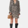GANNI Ganni Exclusives | Kjoler<Printed Pleated Georgette Flounce Neck Mini-kjole LemonIcing