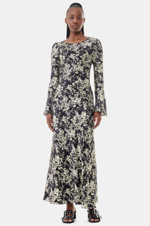 GANNI Kjoler<Printed Satin Maxi-kjole Flan
