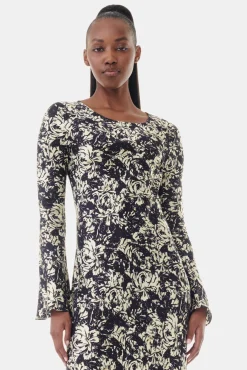GANNI Kjoler<Printed Satin Maxi-kjole Flan