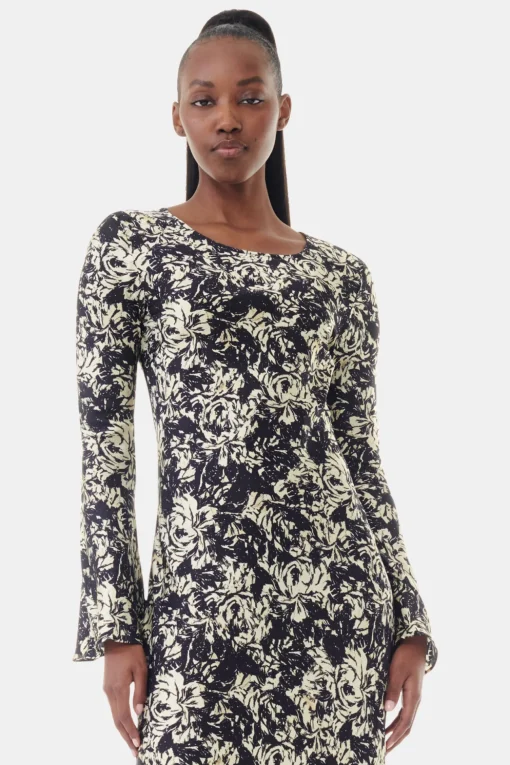 GANNI Kjoler<Printed Satin Maxi-kjole Flan