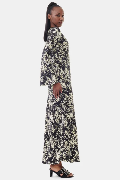 GANNI Kjoler<Printed Satin Maxi-kjole Flan