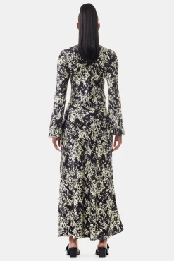 GANNI Kjoler<Printed Satin Maxi-kjole Flan