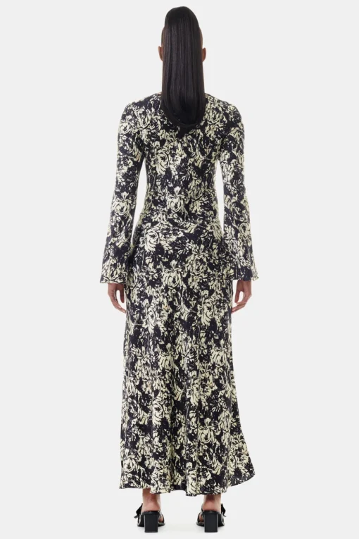 GANNI Kjoler<Printed Satin Maxi-kjole Flan