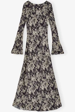 GANNI Kjoler<Printed Satin Maxi-kjole Flan