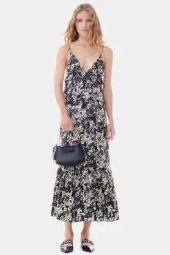 GANNI Ganni Exclusives | Kjoler<Printed Satin Strap-kjole Flan