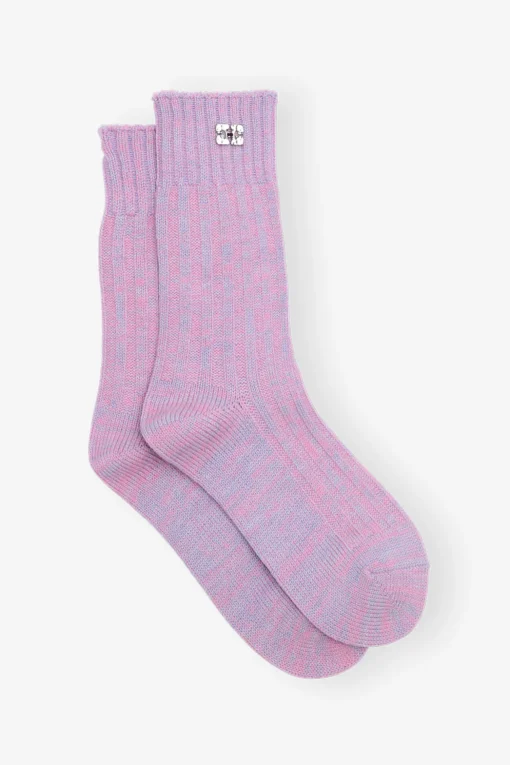 GANNI Sokker<Purple Melange Ribbed-sokker LilacChiffon