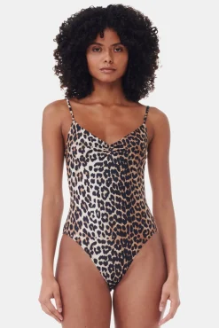 GANNI Leopardmønster Klær<Recycled Printed V-neck-badedrakt Leopard
