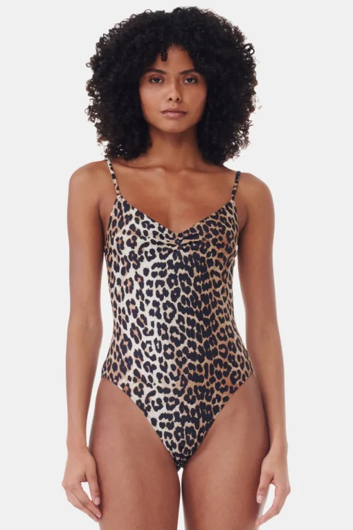 GANNI Leopardmønster Klær<Recycled Printed V-neck-badedrakt Leopard