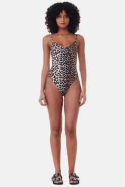 GANNI Leopardmønster Klær<Recycled Printed V-neck-badedrakt Leopard
