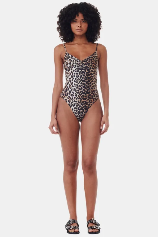 GANNI Leopardmønster Klær<Recycled Printed V-neck-badedrakt Leopard