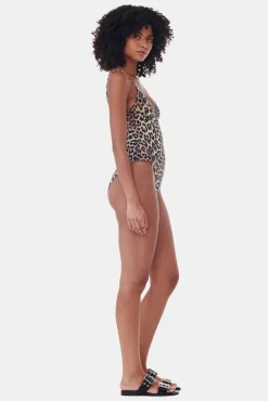 GANNI Leopardmønster Klær<Recycled Printed V-neck-badedrakt Leopard