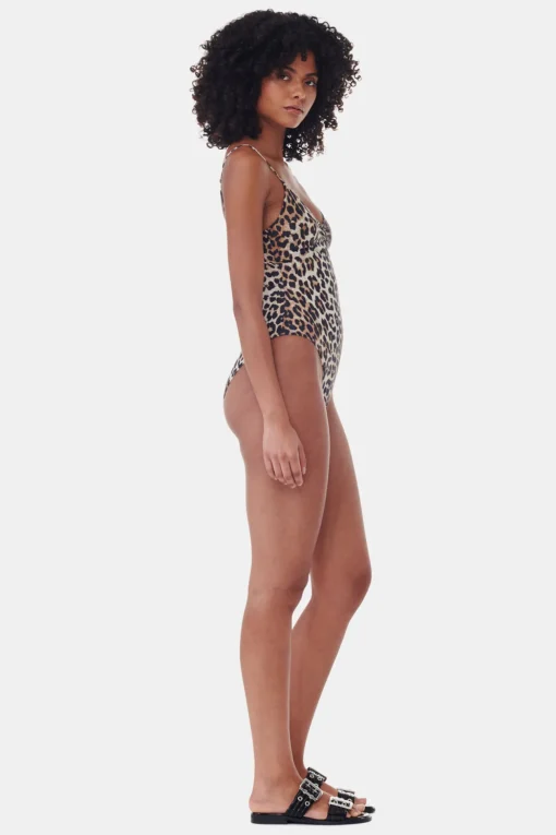 GANNI Leopardmønster Klær<Recycled Printed V-neck-badedrakt Leopard