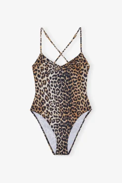 GANNI Leopardmønster Klær<Recycled Printed V-neck-badedrakt Leopard