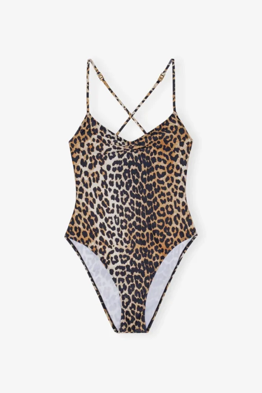 GANNI Leopardmønster Klær<Recycled Printed V-neck-badedrakt Leopard