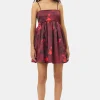 GANNI Trending Now | Festklær<Red Floral Print Satin Strap Mini-kjole Winery