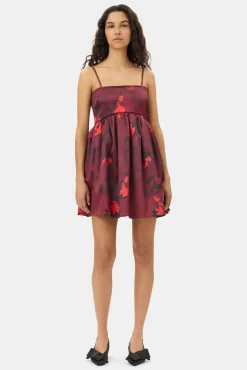 GANNI Trending Now | Festklær<Red Floral Print Satin Strap Mini-kjole Winery