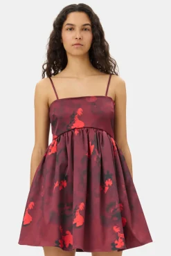 GANNI Trending Now | Festklær<Red Floral Print Satin Strap Mini-kjole Winery