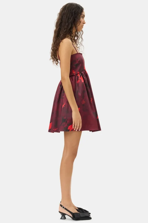 GANNI Trending Now | Festklær<Red Floral Print Satin Strap Mini-kjole Winery