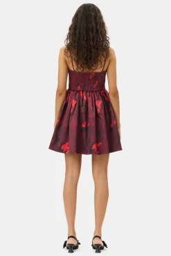 GANNI Trending Now | Festklær<Red Floral Print Satin Strap Mini-kjole Winery
