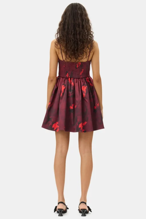 GANNI Trending Now | Festklær<Red Floral Print Satin Strap Mini-kjole Winery