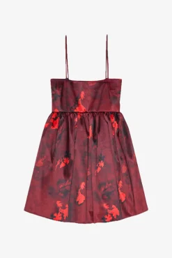 GANNI Trending Now | Festklær<Red Floral Print Satin Strap Mini-kjole Winery