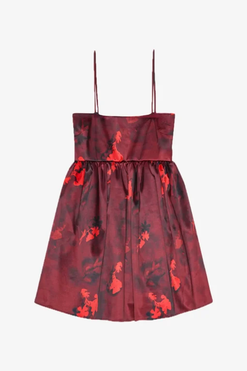 GANNI Trending Now | Festklær<Red Floral Print Satin Strap Mini-kjole Winery