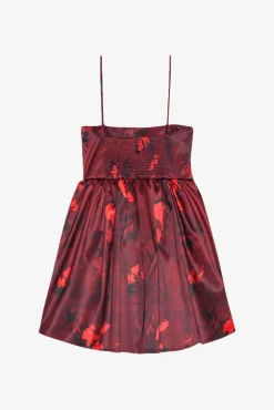 GANNI Trending Now | Festklær<Red Floral Print Satin Strap Mini-kjole Winery