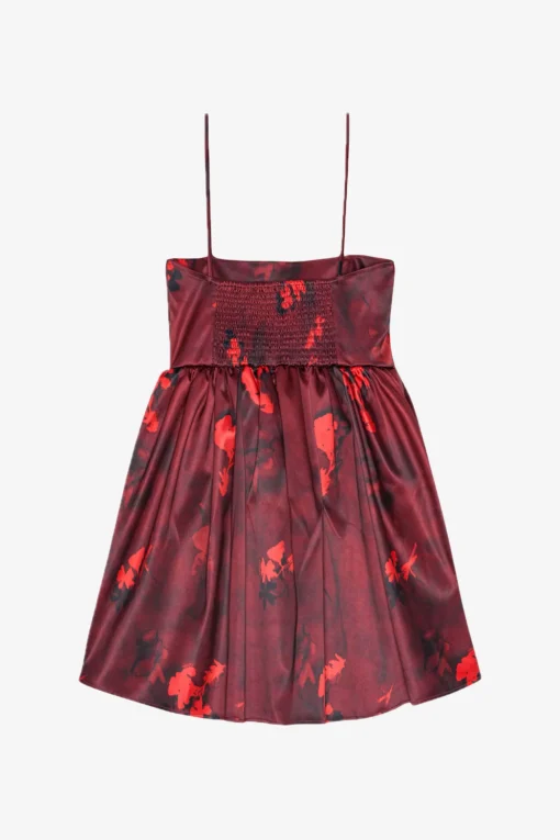 GANNI Trending Now | Festklær<Red Floral Print Satin Strap Mini-kjole Winery