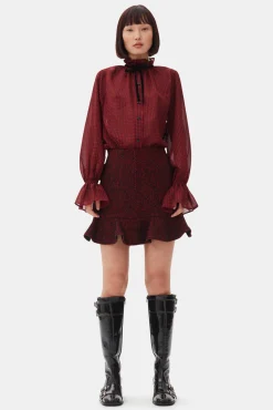 GANNI Trending Now | Dresstoff<Red Herringbone Wool Mini-skjørt Winery