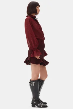 GANNI Trending Now | Dresstoff<Red Herringbone Wool Mini-skjørt Winery